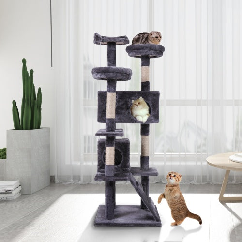 Cozy and Stylish Cat Tree with Plush Mat, Catching Ball, Ladder, and Cat Apartments