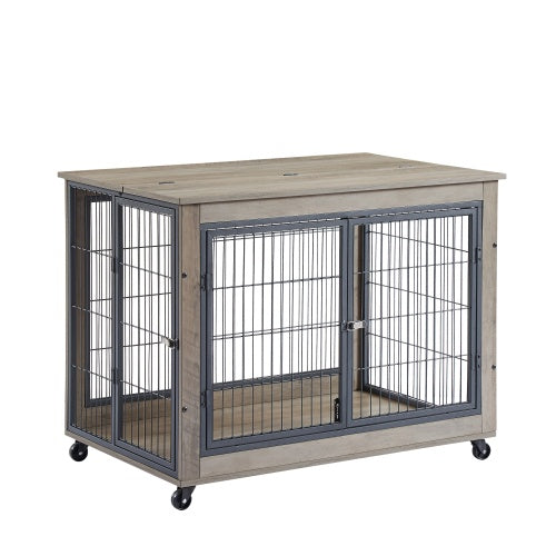 Furniture-Style Dog Cage Side Table with Wheels