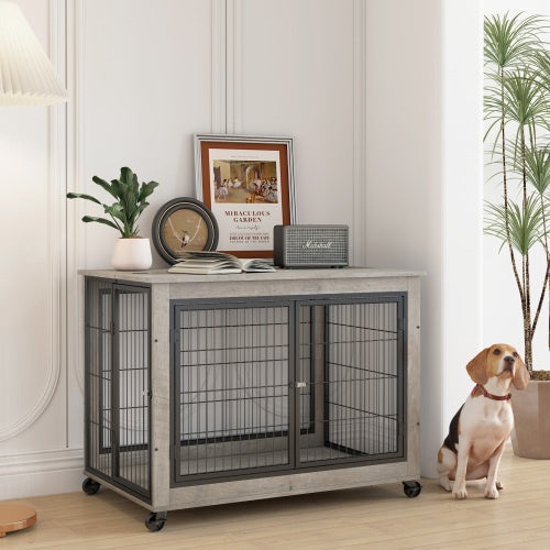 Furniture-Style Dog Cage Side Table with Wheels