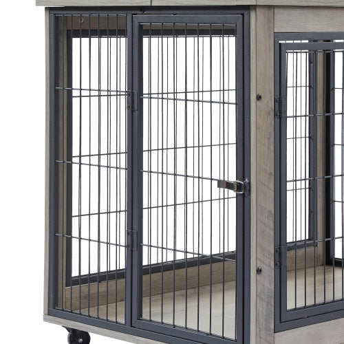 Furniture-Style Dog Cage Side Table with Wheels