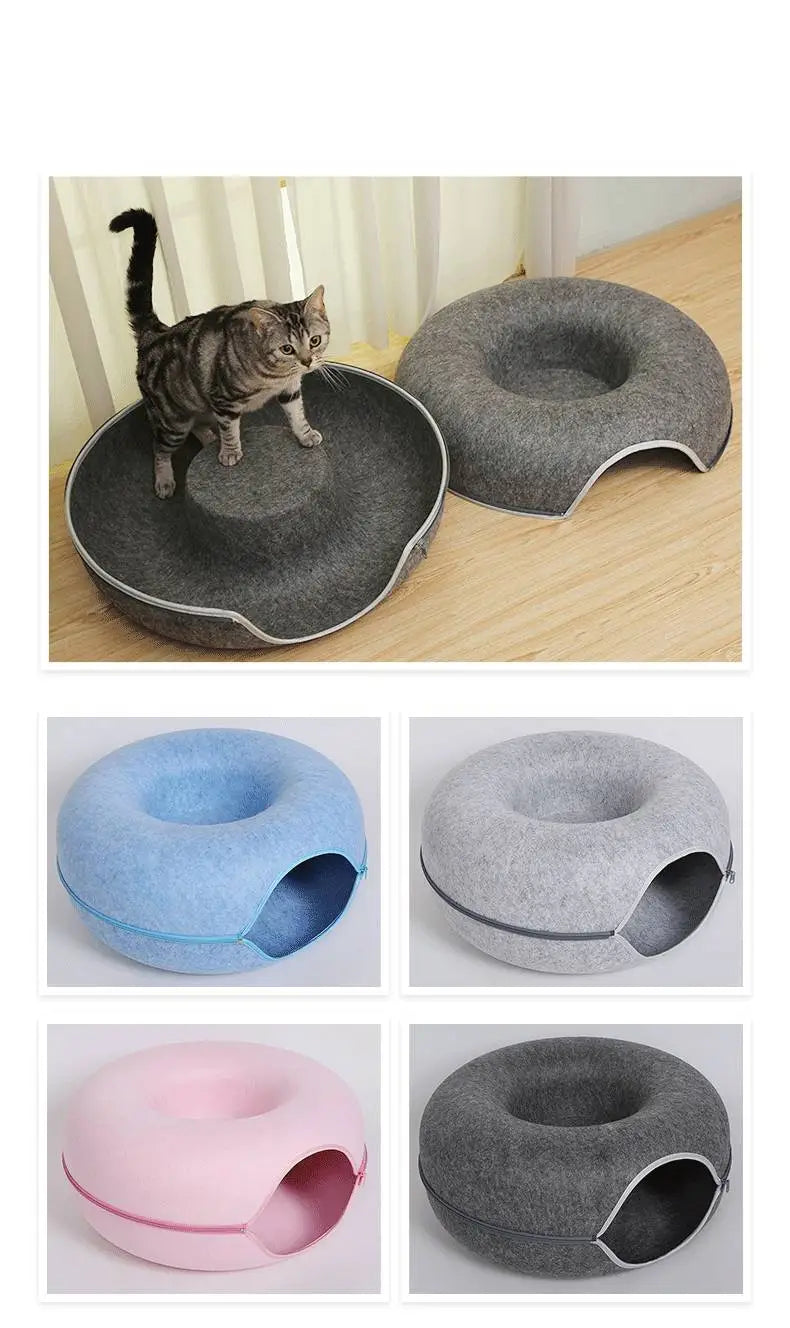 Cozy Felt Donut Cat Bed – Comfortable Pet Kennel for Cats