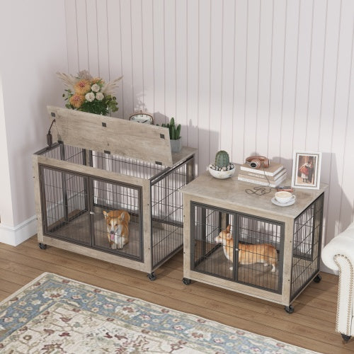 Furniture-Style Dog Cage Side Table with Wheels