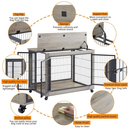 Furniture-Style Dog Cage Side Table with Wheels