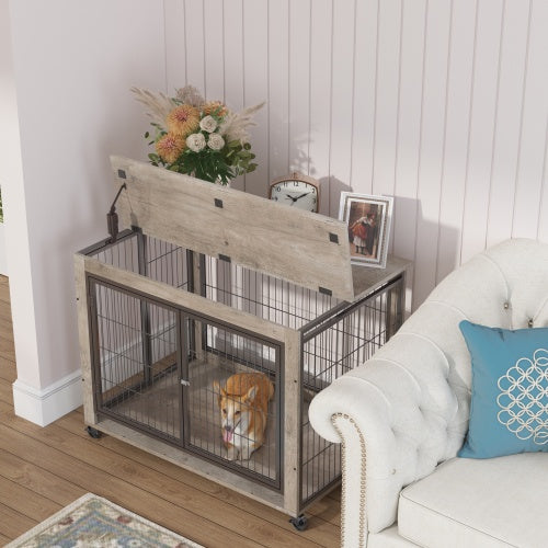 Furniture-Style Dog Cage Side Table with Wheels