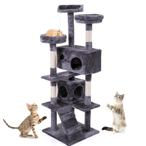 Cozy and Stylish Cat Tree with Plush Mat, Catching Ball, Ladder, and Cat Apartments