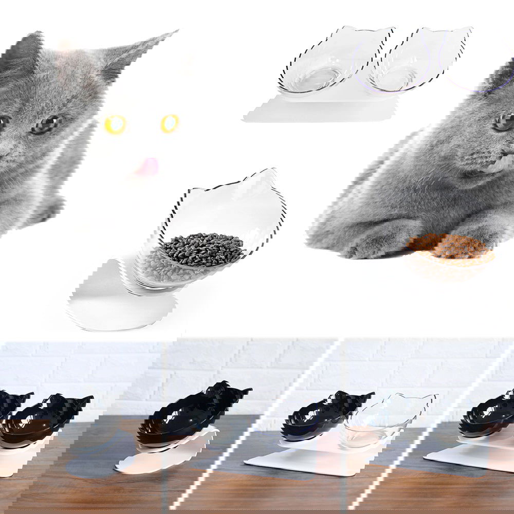 Cat Double Bowl Cat Food Bowl Protects Cervical Vertebra - Lucky Pets Supplies